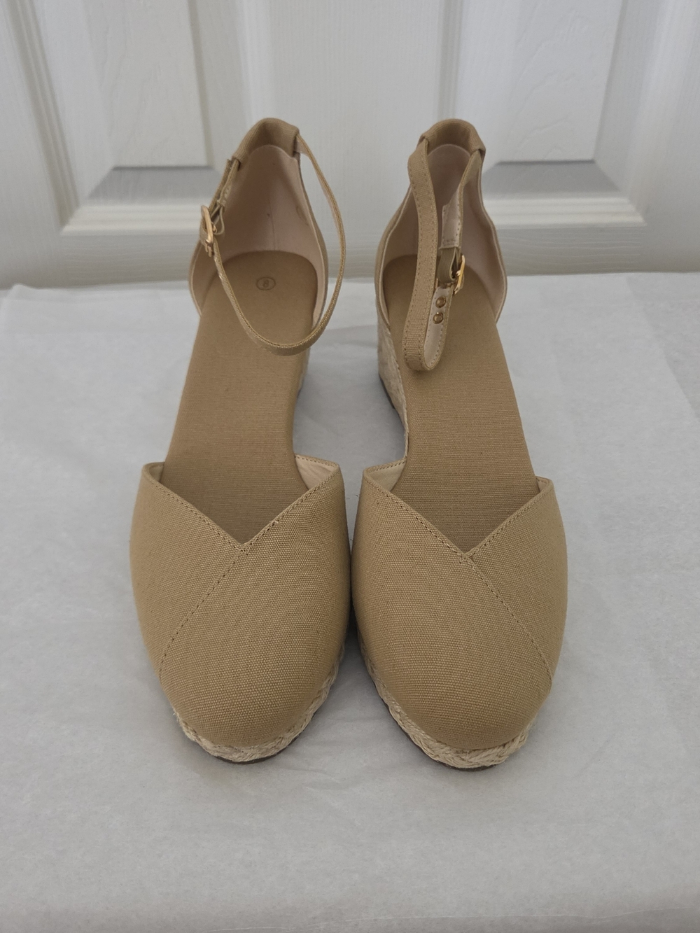 Neutral Tan Closed Toe Espadrille Wedge Sandals with Ankle Strap